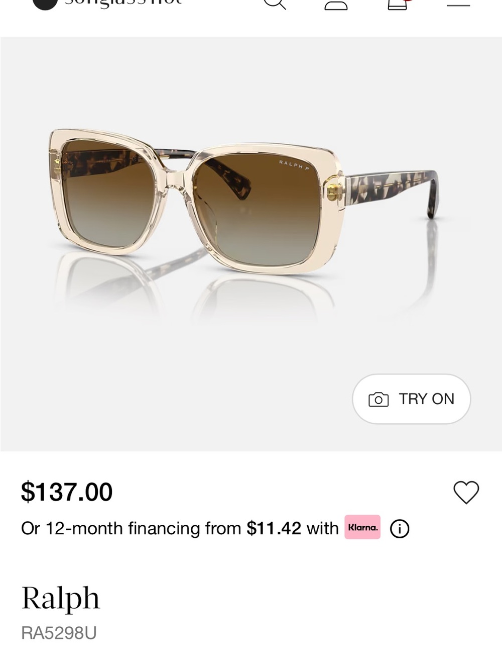 Ralph Lauren Cream Frame Tortoise Temple Gradient Brown Sunglasses